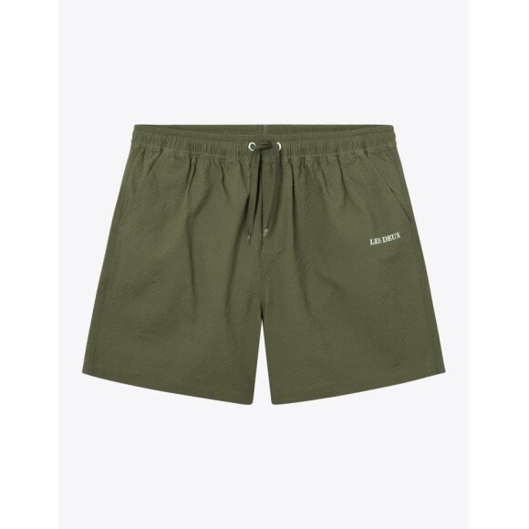 Les Deux Stan Seersucker Swim Shorts OLIVE NIGHT