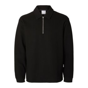 Selected Homme Relax Dap Zip LS Polo Black