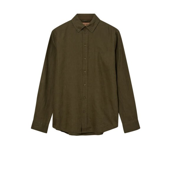 Mos Mosh Gallery Theo Linen Shirt Army Green
