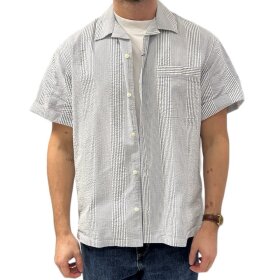 Selected Homme Boxy Kyle Shirt SS Seersucker navy blazer/stripes
