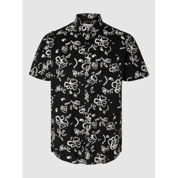 Selected Homme Reg New Linen Shirt SS Black/Floral