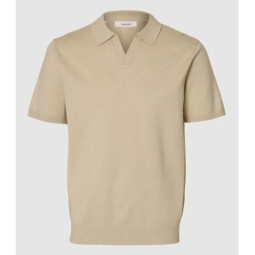 Selected Teller SS Knit Polo Oatmeal