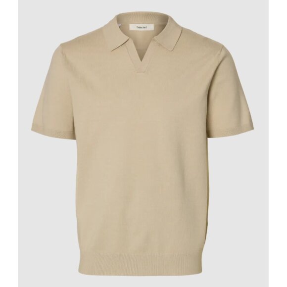 Selected Teller SS Knit Polo Oatmeal